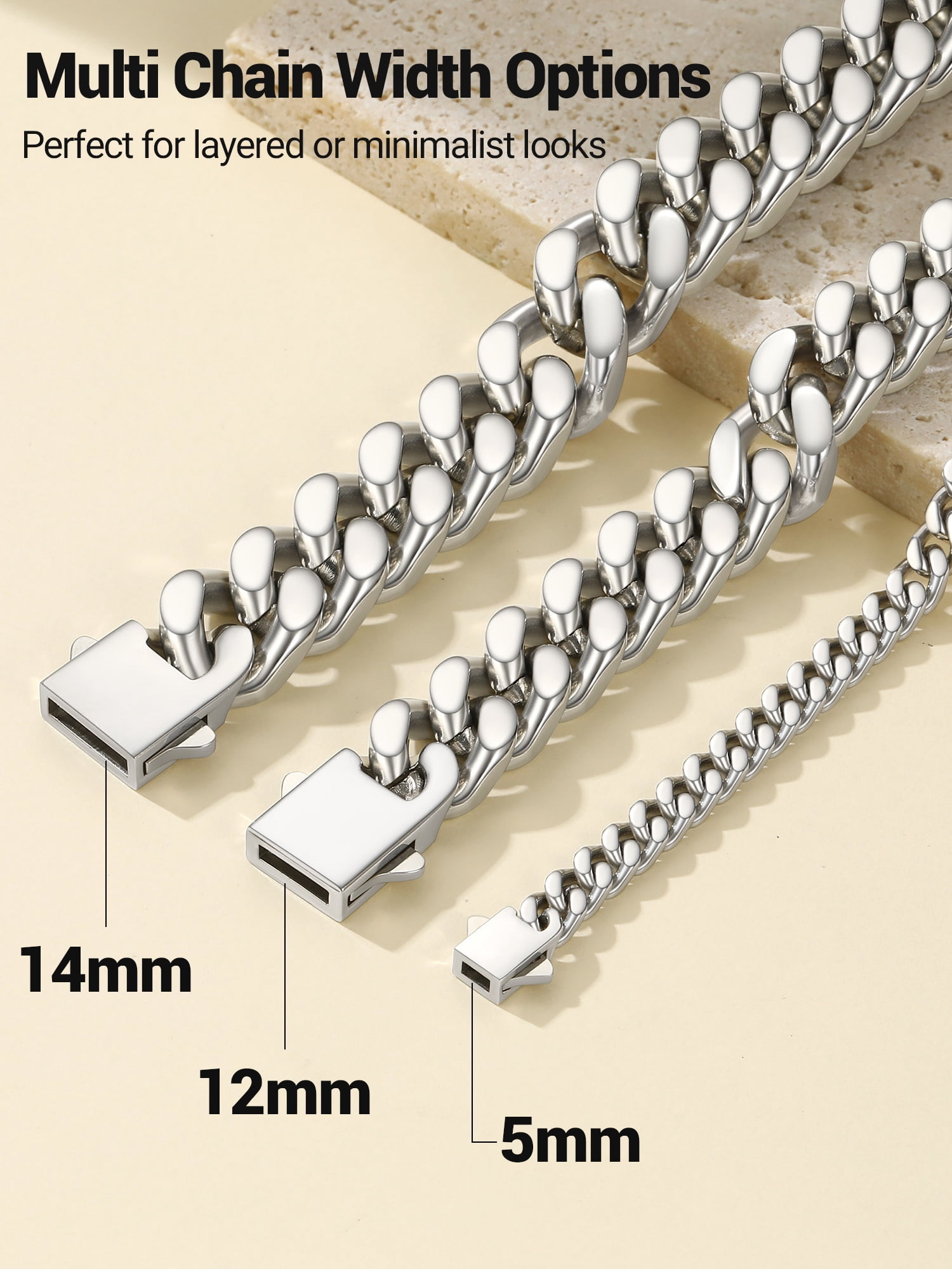PROSTEEL Chunky Miami Cuban Link Curb Chain Necklace for Women Fashion Choker Stainless Steel Chain Jewelry Gifts 14mm 18 Inch Unisex Size