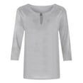 thumbnail image 5 of MIXUE Womens Summer Tops Summer Solid Color Round Neck Hollow Out 3/4 Sleeve Slim Casual Comfortable Tee Shirts Activewear,Gray,S, 5 of 5