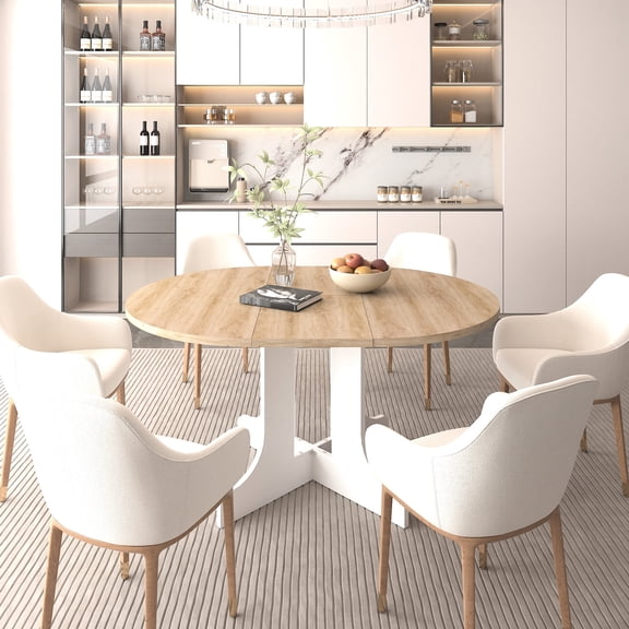 Expandable Oval Tabletop Dining Set - Seats 6 in Modern Dining Room