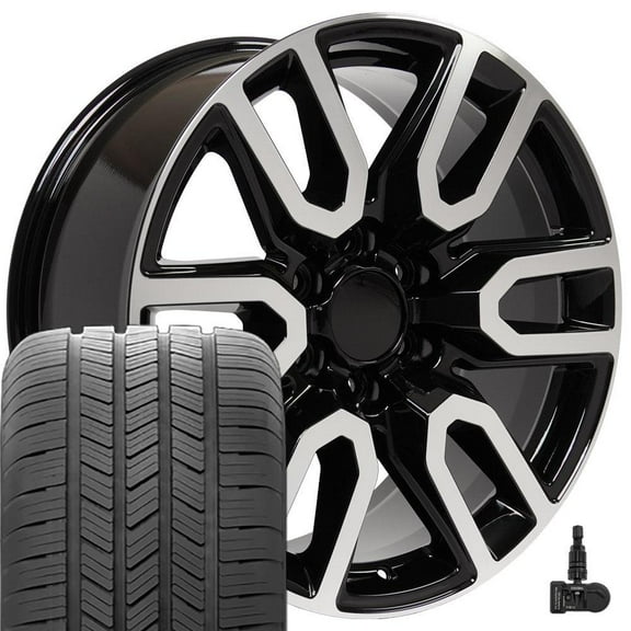 22x9 Wheel Fits GM Truck & SUV - Silverado Style DD Rim Black w/Mach'd Face & Chrome Inserts