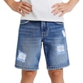 thumbnail image 4 of Yuncity Little Boys Shorts Solid Color High Waist Elastic Button Ripped Jeans Lightweight Summer Casual Fashion Outdoor Daily Wear Kids Shorts Size 3-4 Years Blue, 4 of 4