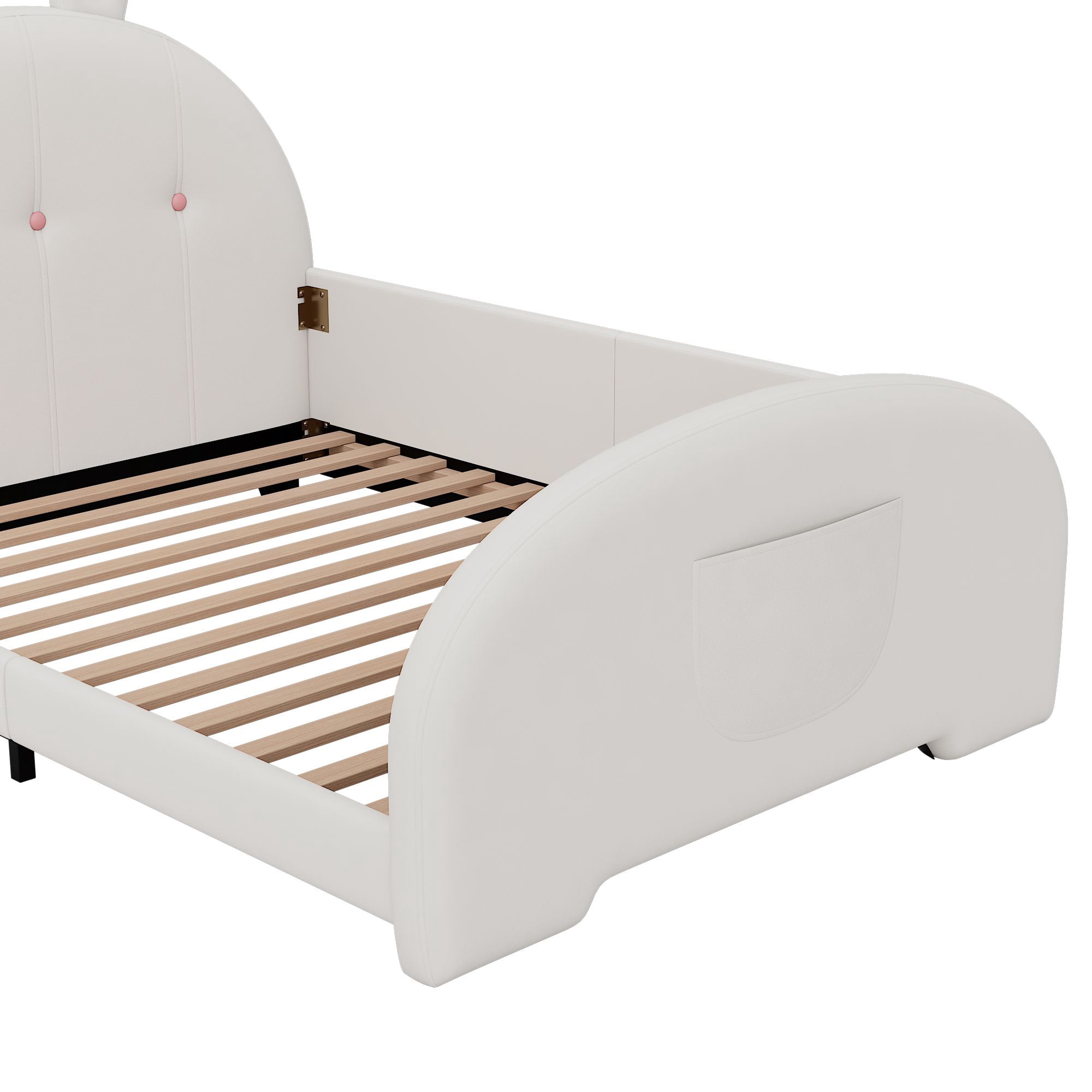 Aukfa Twin Upholstered Bed Frame, Cute Girls Bed with Rabbit Ears Headboard for Kids, White