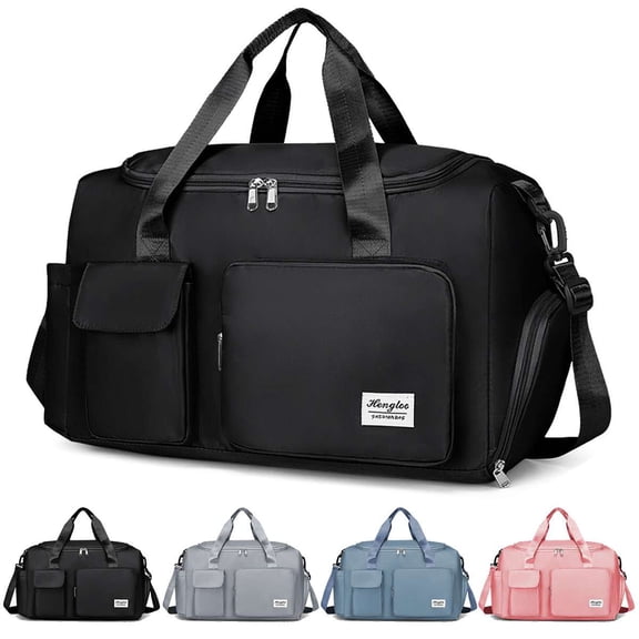Deago Sports Gym Bag for Women Men Travel Duffle Bag Large Capacity Carry On Weekender Overnight Bag With Shoe Compartment and Dry Wet Separated Pocket - Black