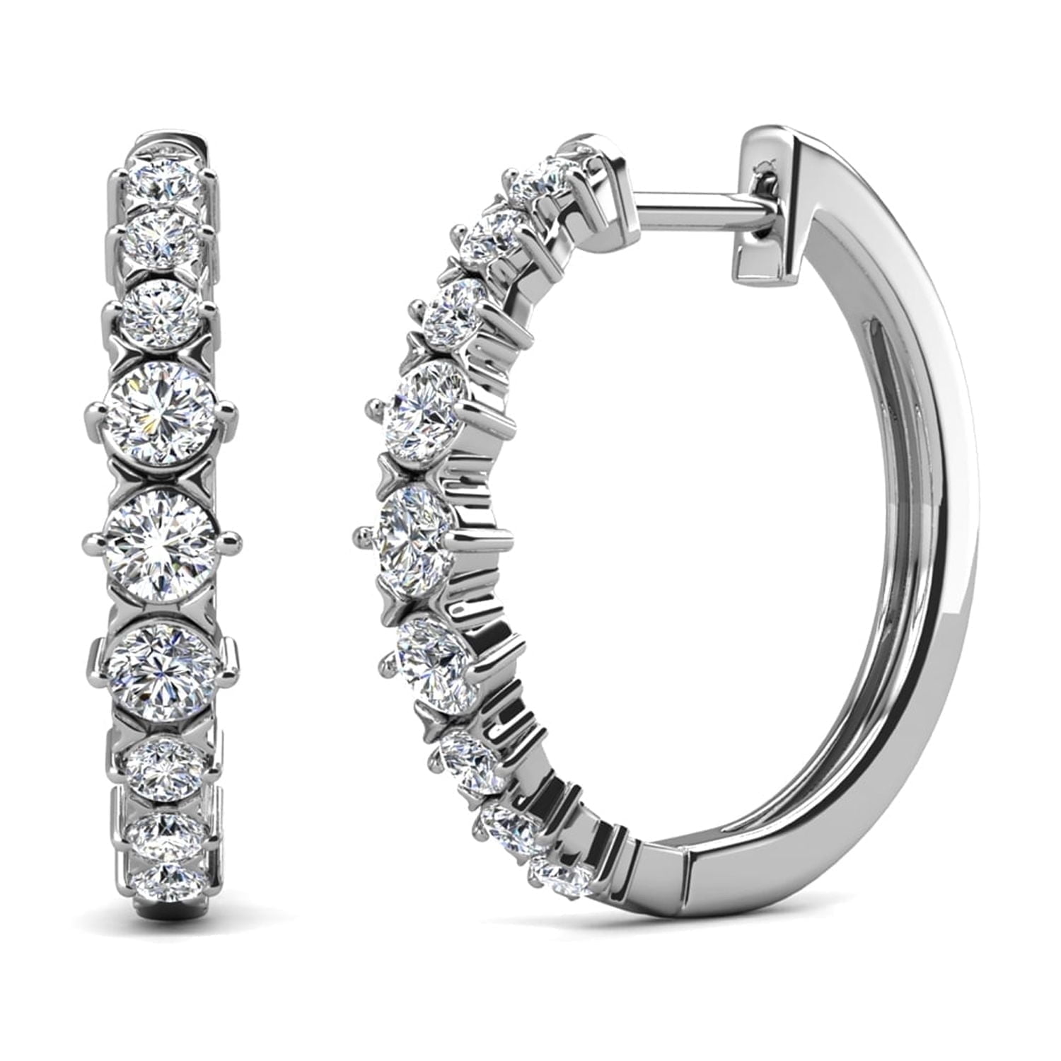 Cate & Chloe Claire 18k White Gold Plated 20mm Hoop Earrings with Swarovski Crystals Gift for Women