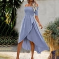 thumbnail image 4 of Ashirexll Maxi Dresses Women's Casual Dresses for Women Fashion Casual Fold Solid Color Summer Irregular Short Sleeve Off-The-Shoulder Dress, 4 of 7