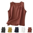 thumbnail image 3 of Qeaghou Women Tank Tops Loose Fit Cotton Linen Cami Shirts Summer Crewneck Sleeveless Tops Summer Solid Basic Tank Shirts, 3 of 4