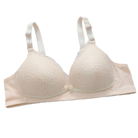 Fadeal Bralettes for Women Lace Ladies New Nursing Bra Front Button without Ring Comfortable Breathable Lace Underwear Push Up Bra Khaki 42