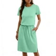 thumbnail image 5 of Tauxra Women's Short Sleeve Casual T-Shirt Dress with Drawstring Waist Crewneck Solid Color Soft Stretchy for Summer Spring, 5 of 6