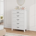 thumbnail image 2 of Commode Haute Blanche à 5 Tiroirs - Armoire de Rangement en Bois Style Ferme Moderne pour Chambre, Entrée, Couloir, Chambre de Bébé - Organisateur de Garde-Robe Autoportant, Couleur : Blanc, 2 of 7