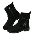 thumbnail image 2 of Hinvhai Women's Fashion Wide Width Leather Ankle Short Boots, Casual Comfortable Side Zipper Block Low Heel Round Toe Lace-Up Booties Black 7.5(40), 2 of 5