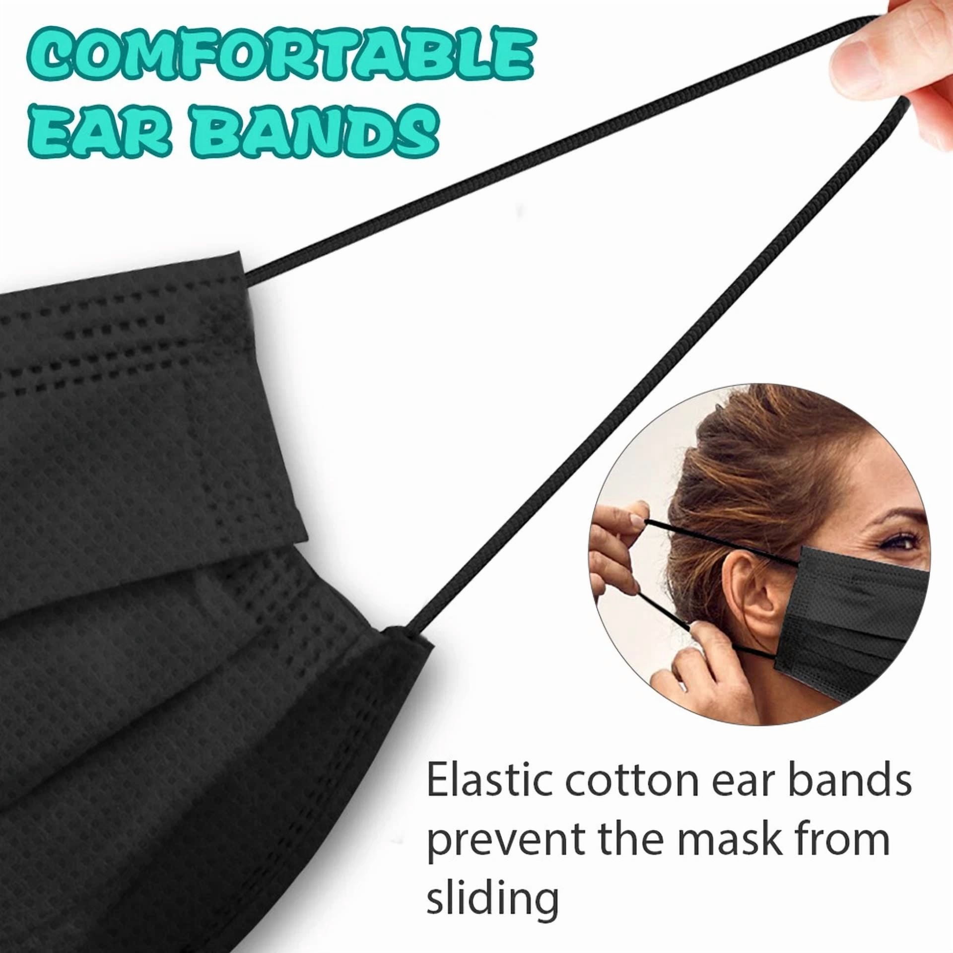 CIRCLE- 100Pcs 3-Layers Black Face Masks Protective Disposable Respirator Mouth Cover