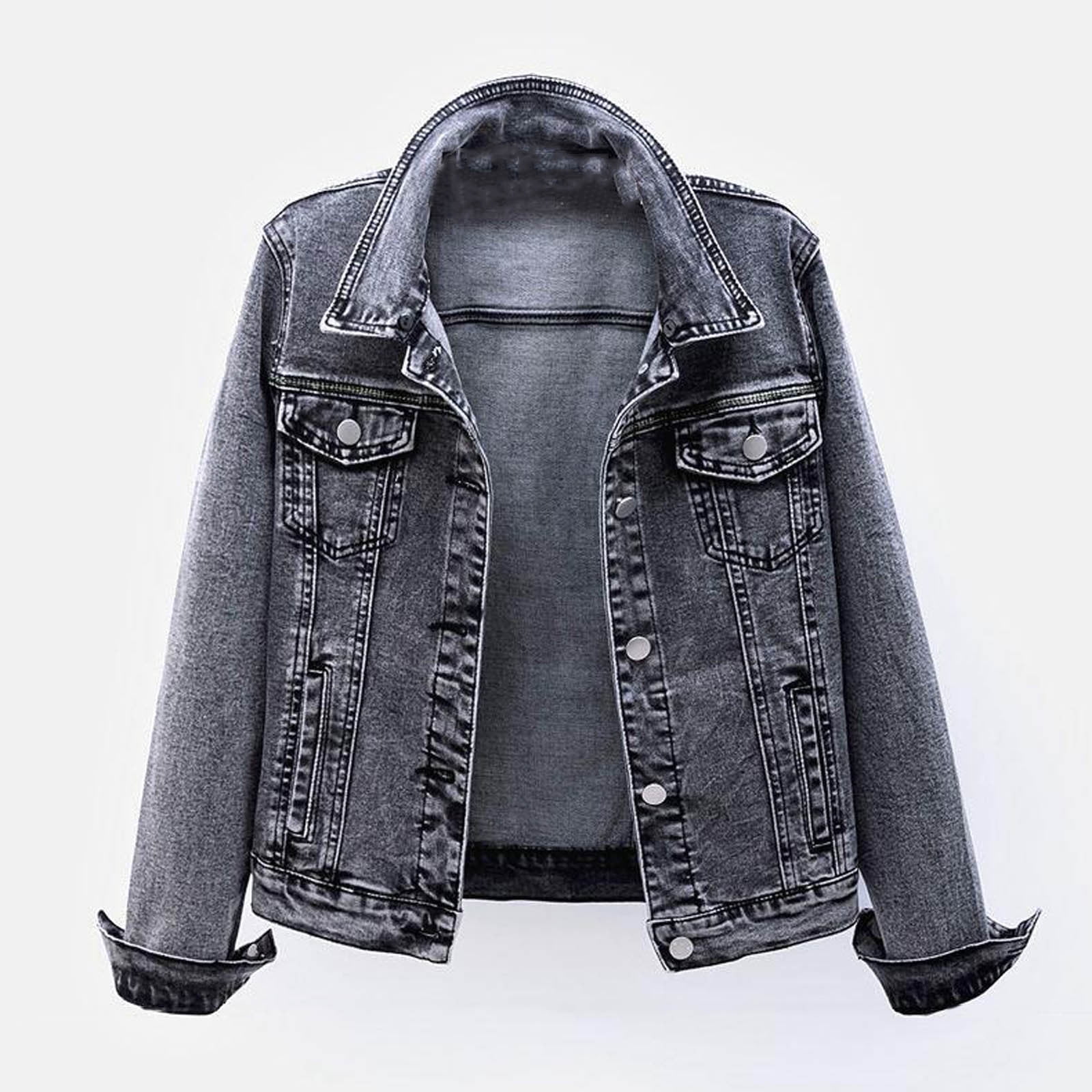 IROINID Veste en Jean pour Femmes a Manches Longues Col Rond Uni Revers Revers Confortable Plus Velours Veste a Manches Longues Slim Fit Veste Blouse