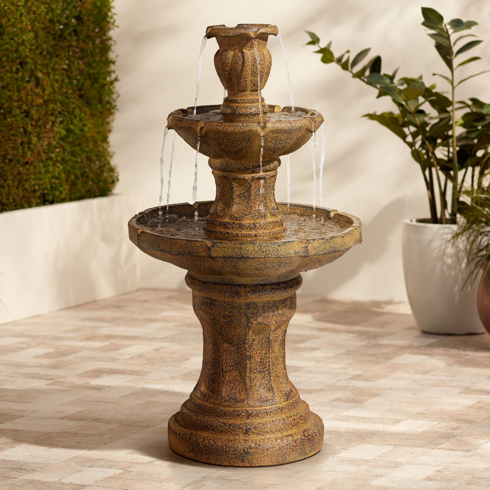 Tuscan Garden 41 1/2" High Large Traditional Italian Indoor Outdoor Decor Dark Faux Stone Floor Fountain Tiered