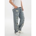 thumbnail image 3 of Biezeib Men's Ripped Distressed Denim Pants Sky Blue Mid Waist Straight Fit Washed Destroyed Denim Jeans, 3 of 6