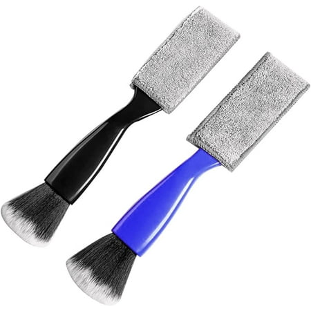 

2Pack Double Head Car Cleaning Detailing Brushes Auto Interior Cleaning Duster Brushes Clean Brush Apply to Car Air Vents Dashboard Seat Leather Computer Wheels (Blue+Black)
