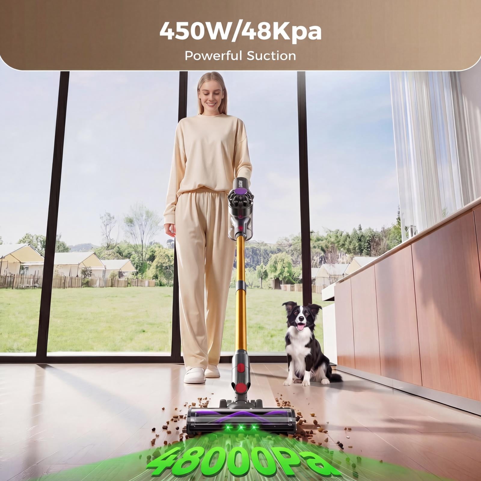 Cordless Stick Vacuum Cleaner 450W/48Kpa, 3 in 1 Rechargeable Cordless Vacuum, Lightweight Upright for Home Pet Hair Car Carpet Hardwood Floor