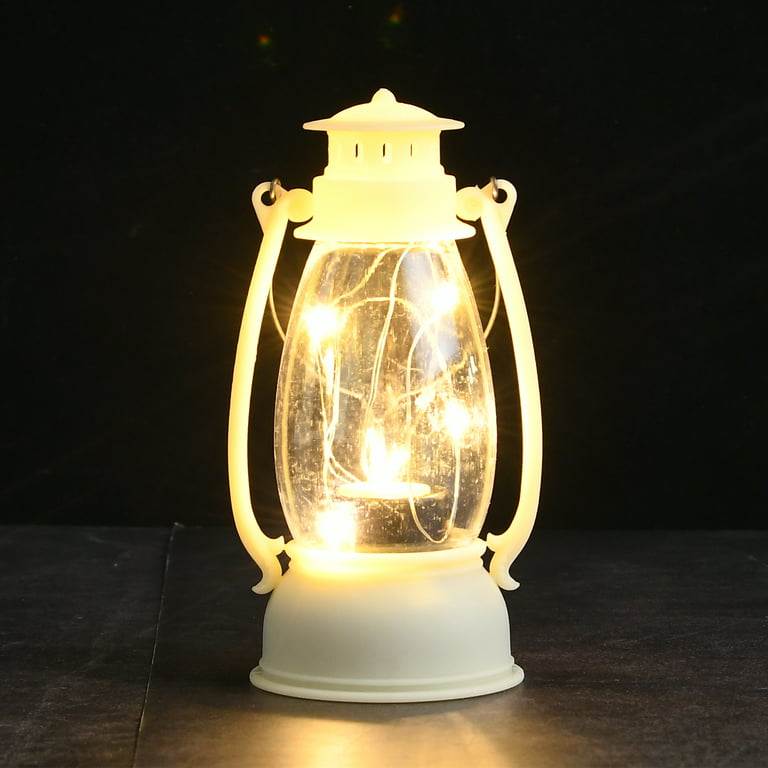 YAKii Flame Effect 17-LED Metal Oil Lamp,Vintage Style Hurricane Lantern Christmas Day Decoration(White)