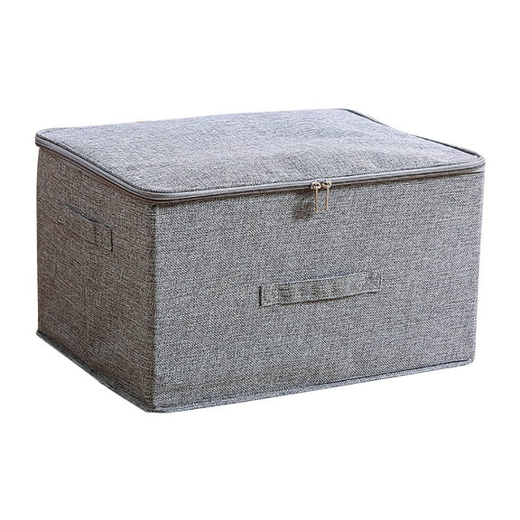 Cotton and Linen Storage Box, Fabric Storage Bin with Zipper Lid, Folding Sealed Container for Closet Organization, Toy Storage, and Home Decor, Gray, by FAJHHA