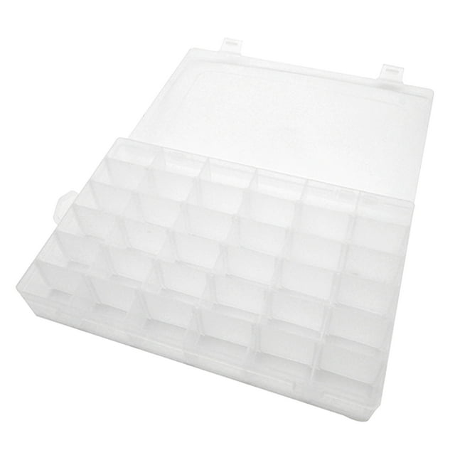 Caja organizadora de 2 piezas con 36 compartimentos, rejilla ajustable, doble cierre, de plástico transparente, para almacenamiento de manualidades.