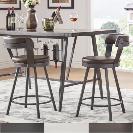 iNSPIRE Q Harley Faux Leatr and Metal Swivel Stools by Modern (Set of 2)