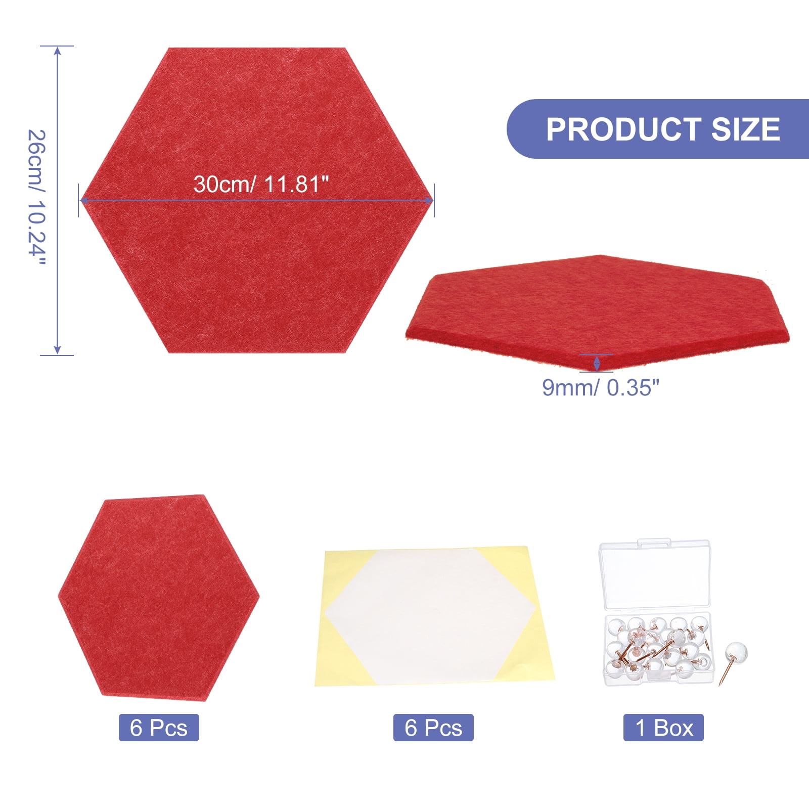 Hexagon Acoustic Panels B1 Fireproof Soundproof Foam Panels with 30 Push Pins(Red)