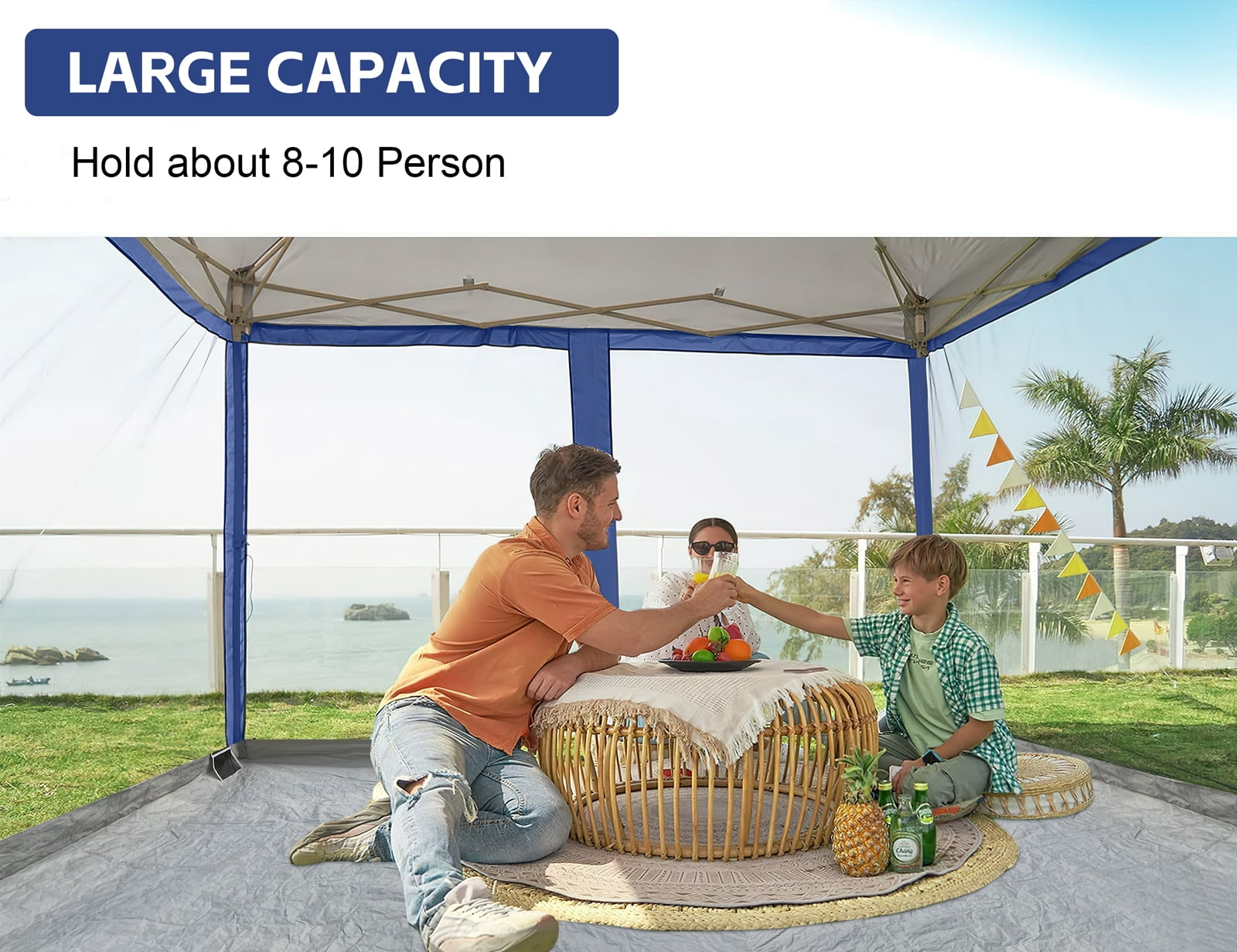 Canopy Universal Mosquito Netting Tent, Converts 10'x10' Canopy Gazebo into Camping Inner Tent, Screen House with Full PE Floors for Patio, Outdoor, Garden (TOP & Frame NOT Included) Navy Blue
