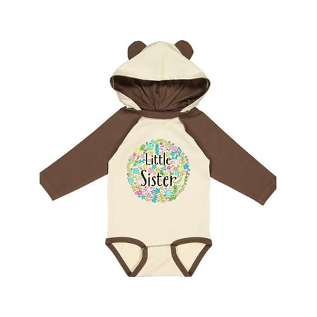 

Inktastic Little Sister with Flower Circle Gift Baby Boy or Baby Girl Long Sleeve Bodysuit