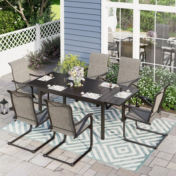 Sophia & William 7-Piece Patio Dining Set with C-Spring Textilene Chairs & Expandable Steel Table for 6-person
