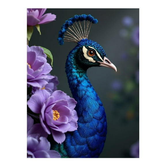 Diamond Art Kits for Adults, Peacock With Purple Blooms 5D Diamond Painting Kits for Adults Beginners, DIY Full Drill Diamond Painting, Gem Art and Crafts 12x16