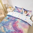 thumbnail image 3 of Metsweet Dreamy Princess Unicorn Twin Duvet Cover, Watercolor Rainbow Twin Bedding, Blue Pink,2pcs,1 Duvet Cover and 1 Pillowcase, 3 of 6