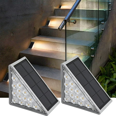 

Sawvnm Solar Step Lights 2 Pack Outdoor Stair Lights Warm White Triangles Solar Decks Lights IP67 Auto On Off Decoration Lights For Stair Patio Yard Drivewa Costing Saving