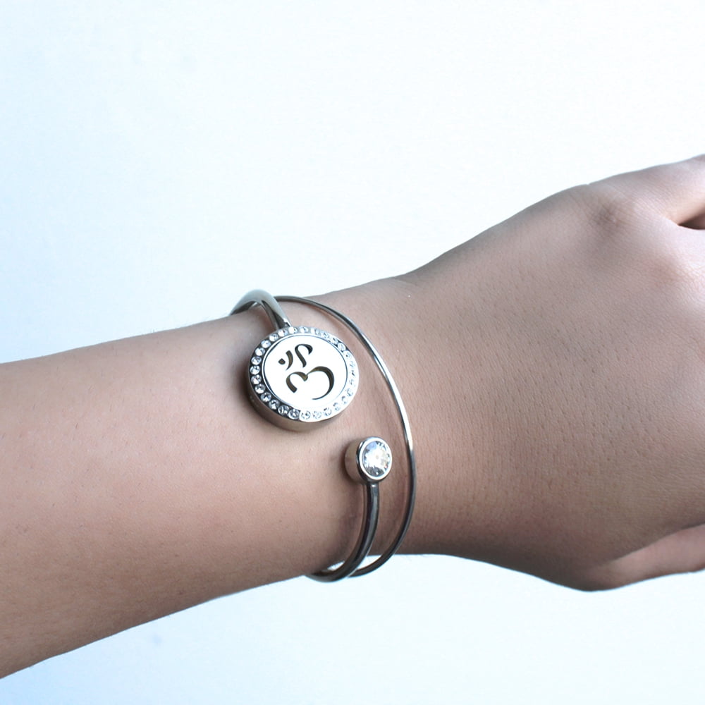 Anavia Ohm Om Aum Yoga Rhinestones Aromatherapy Jewelry Essential Oil Bangle with Gift Box