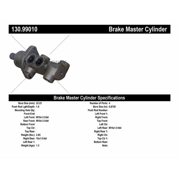 Centric 130.99010 Centric Premium Brake Master Cylinders