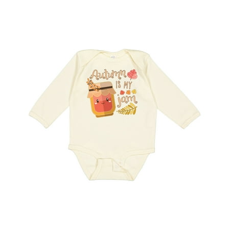 

Inktastic Autumn is My Jam with Cute Jar and Fall Leaves Gift Baby Boy or Baby Girl Long Sleeve Bodysuit