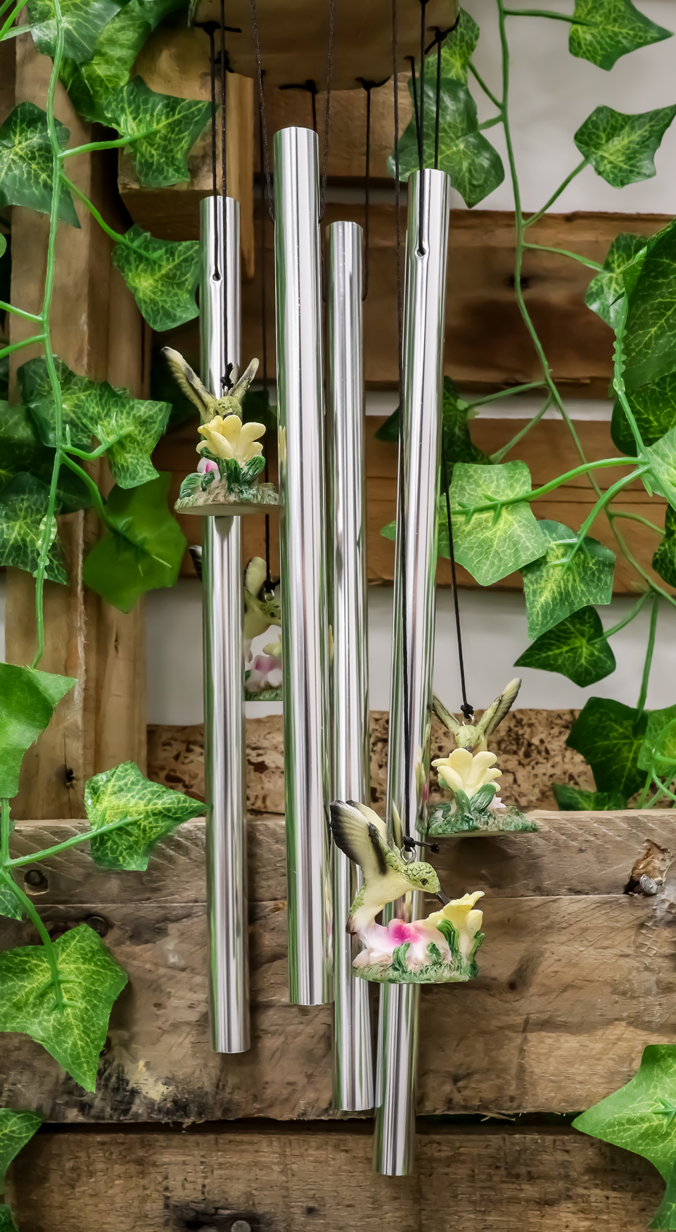 Ebros Beautiful Hummingbird with Nectarine Lily Flowers Wind Chime 21" L