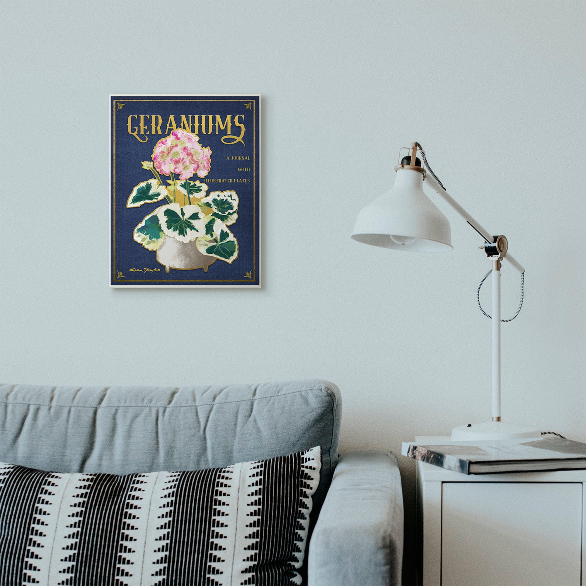 Stupell Industries Geraniums Blue Gold Flower Word Design Wall Plaque by Karen Dreyfus