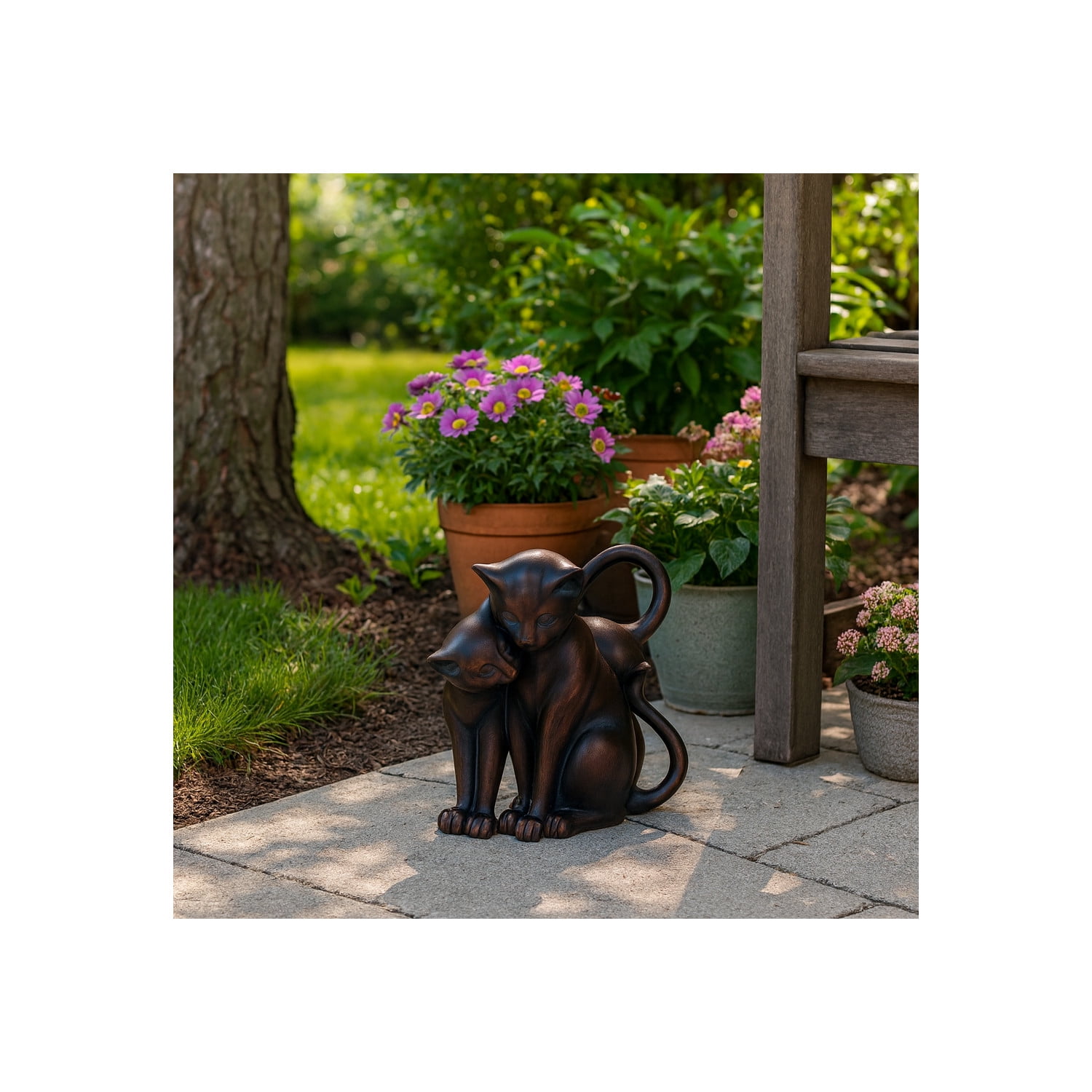 Whimsical Cuddling Cats Figurine for Garden Decor - Resin Figurine for Front Porch, Patio, and Backyard Decoration - Decorative Garden Statue for Yard Art and Walkway Display - 7", Bronze