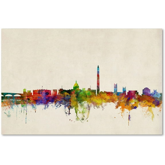 "Washington Watercolor Skyline" Canvas Art by Michael Tompsett