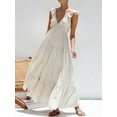thumbnail image 5 of Women'S Summer Flowy Maxi Dress Casual Sleeveless V Neck Smocked Beach Sundress Apricot S, 5 of 9