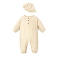 thumbnail image 3 of Teyfeniy 0.5-2T Toddlers Baby Rompers with Matching Hat 2 Piece Set Button Down Jumpsuits Long Sleeve Cute Comfy Casual Crew Neck Newborn Infant Outfit Set, 3 of 6