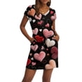 thumbnail image 5 of Women s Casual Valentine Heart Print Dress V Neck Short Sleeve Drawstring Waist with Pockets Soft Comfortable Loungewear Nightgown for Home Daily Wear Multiple Colors, 5 of 5