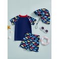 thumbnail image 4 of Suealasg Toddler Baby Boys 3Pcs Swimsuit Set 1T 2T 3T 4T Long Sleeve Shark Print Rash Guard Tops and Swim Trunks Sun Hat Kids Summer Swimwear Bathing Suit, 4 of 7