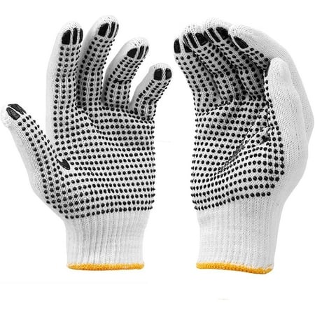 

Bulk Pack of 12 Pairs Grip Safety Work Gloves - Anti-Slip Dots Moisture-Wicking Cotton Knit Gloves for Garden Warehouse and Construction Use