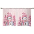 thumbnail image 2 of Christmas Snowman, Semi Sheer Curtains 45 Inch Length 2 Panels Set, Pink Winter Fantasy Snowflake Sheer Kitchen Curtain Privacy Voile Window Curtain for Living Room Bedroom Rod Pocket Drapes, 2 of 7