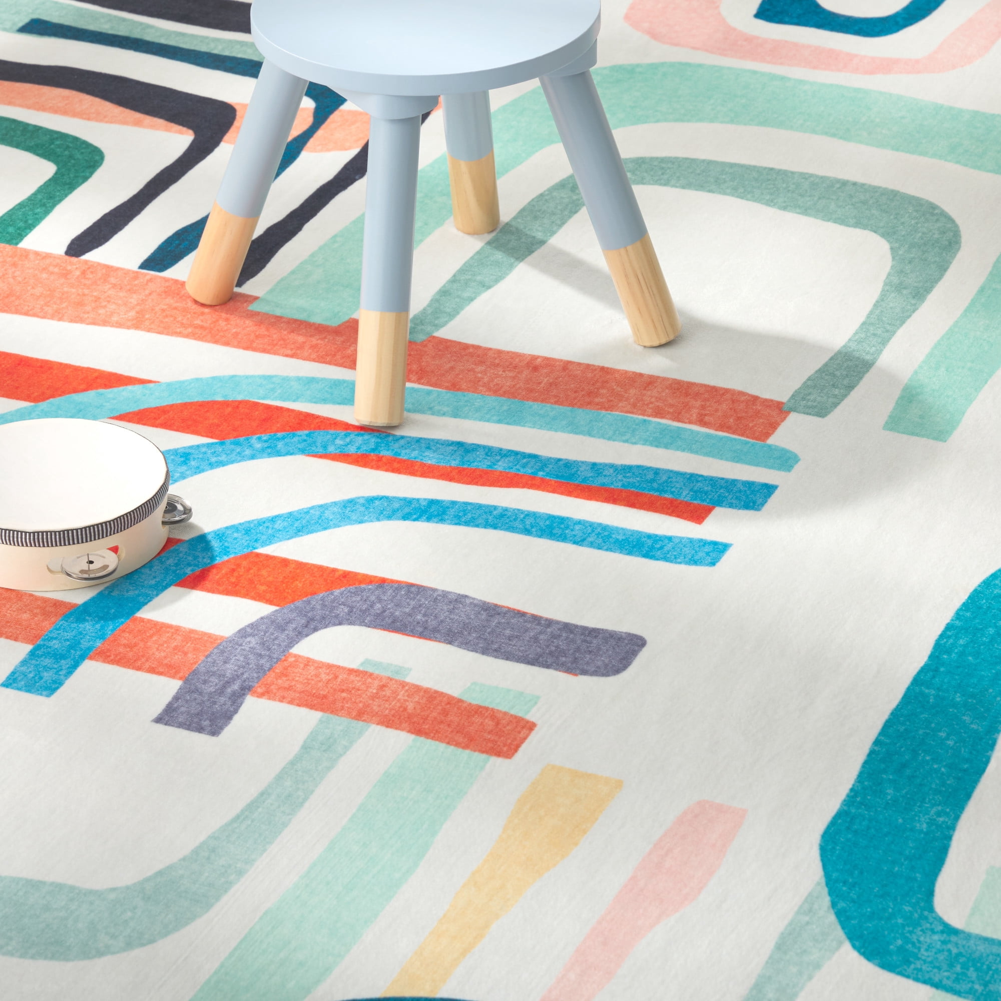 TOWN & COUNTRY PLAY Jovie Rainbow Party Kid's Washable Area Rug, Soft & Plush, Safe Non-Slip Backing, Bedroom Rug, Dorm Decor, Playroom & Classroom Rugs, Blue/Multi, 3'3"x5'2"