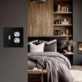 thumbnail image 4 of Rio Salto Forge Collection Matte Black Premium Heavy-Gauge Metal Wall Plate  2-Gang Combination Combo Rocker Light Switch & Duplex Outlet Cover 5" x 5" Midsize with Black & Gold Screws, 4 of 8