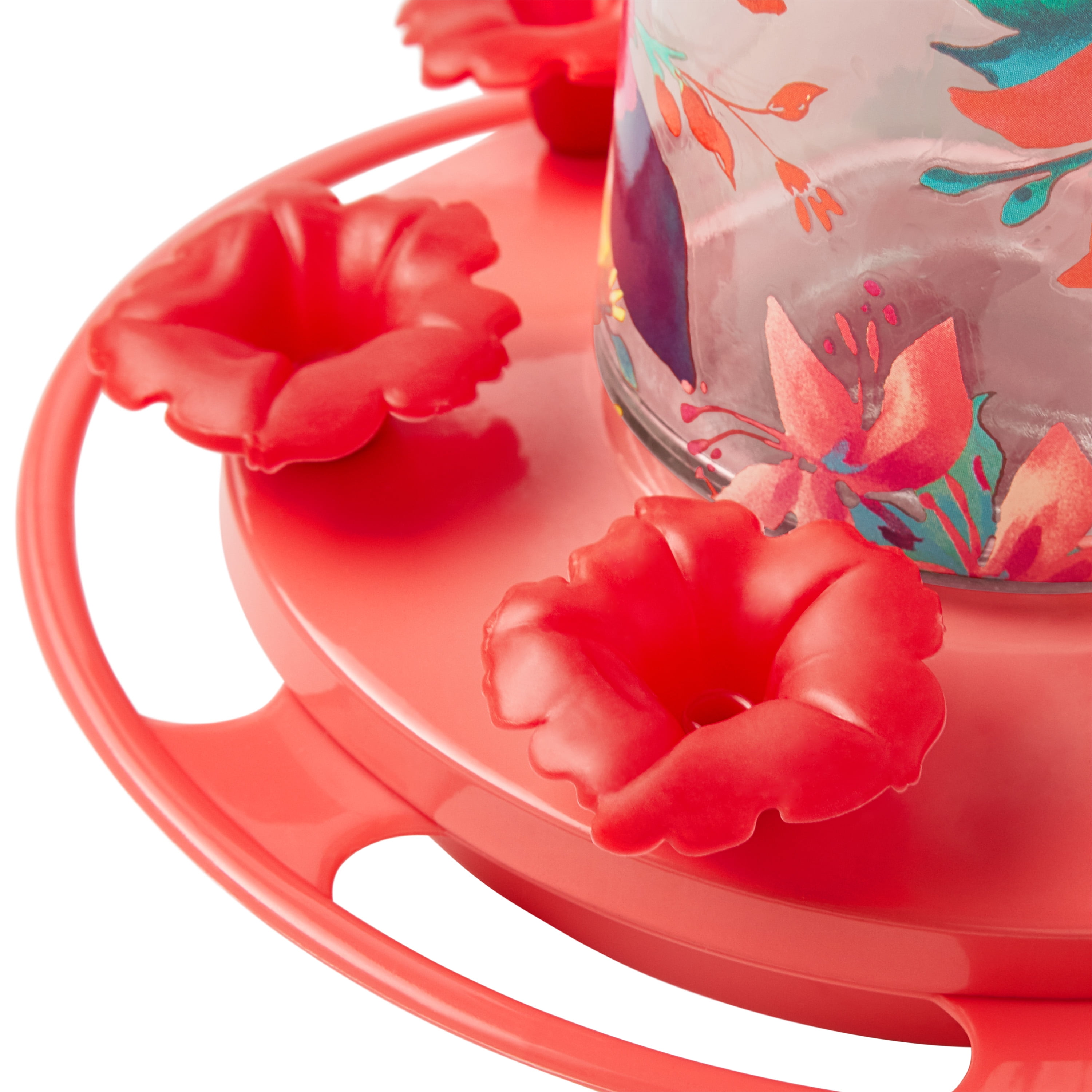 The Pioneer Woman Fresh Floral Glass Decorative Hummingbird Feeder 20 oz, Orange