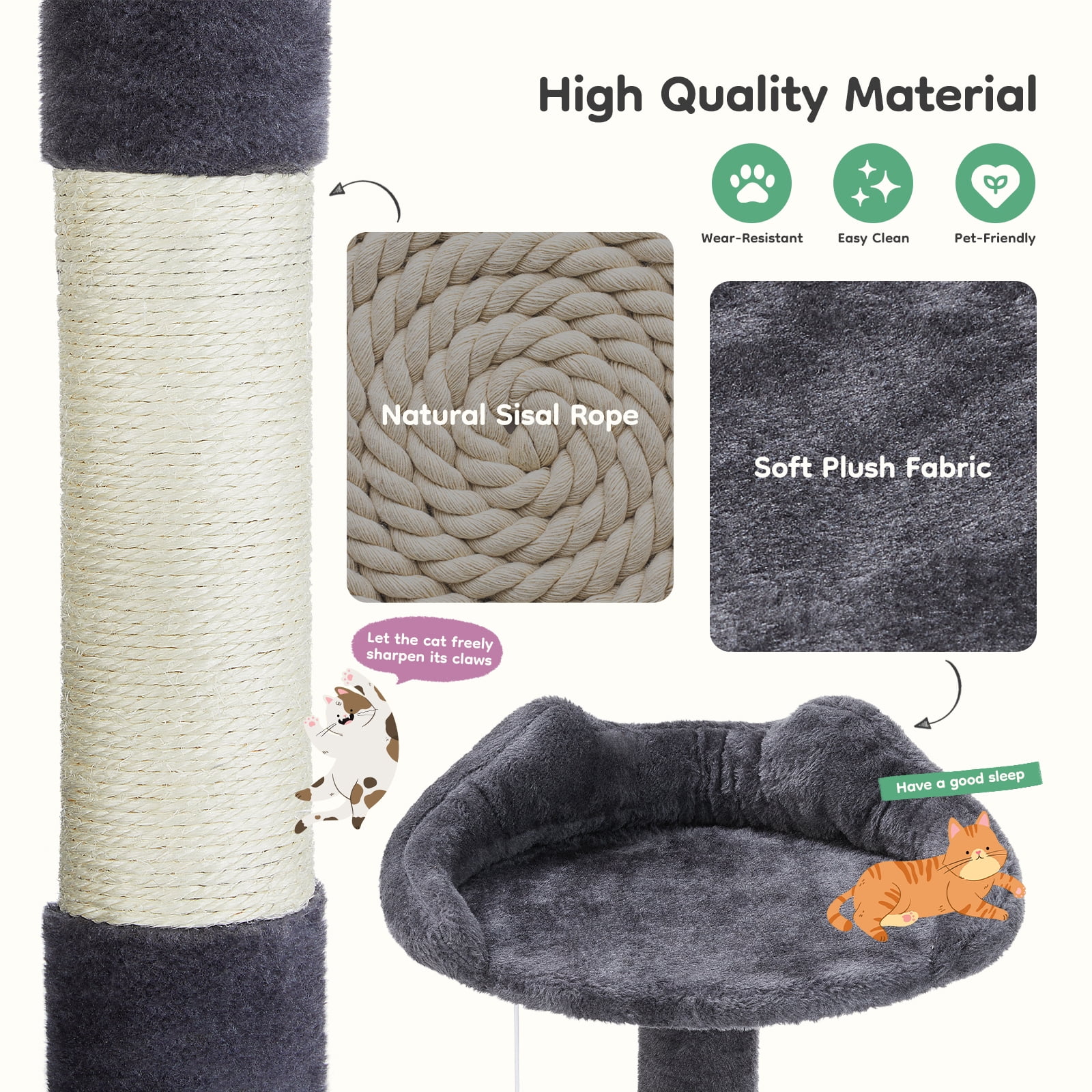 CONCETTA 54in Multi-Level Cat Tree Tower for Indoor Cats with Sisal Scratching Post, Dark Gray