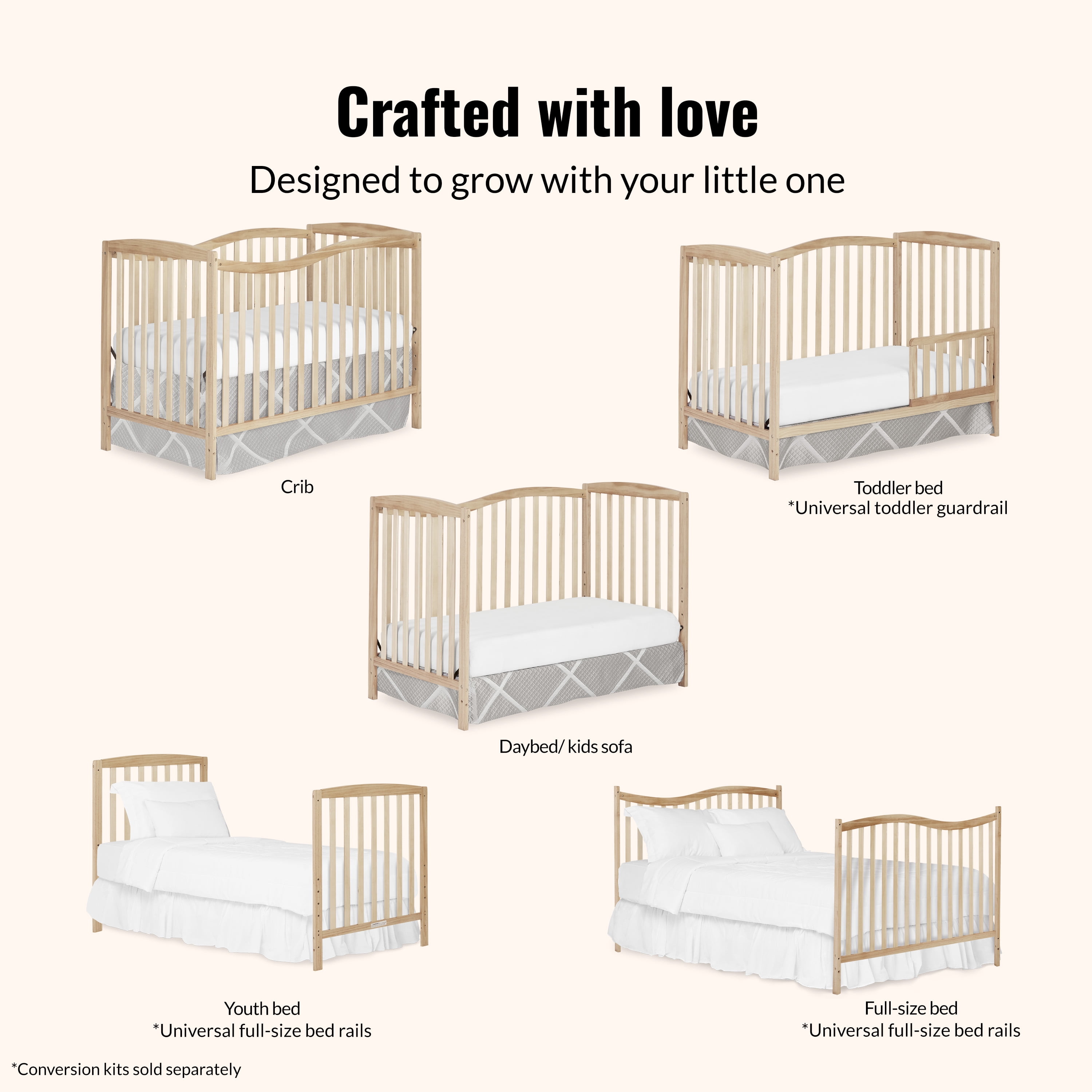 Dream On Me Chelsea 5-in-1 Convertible Crib, JPMA Certified, Natural