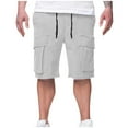 thumbnail image 2 of pstuiky Pantalones cortos para hombre, Pantalones cargo casuales de color sólido para hombre, para ejercicio, a la moda, para exteriores, con cordón, cintura elástica, pierna recta, bolsillos, 2 of 4